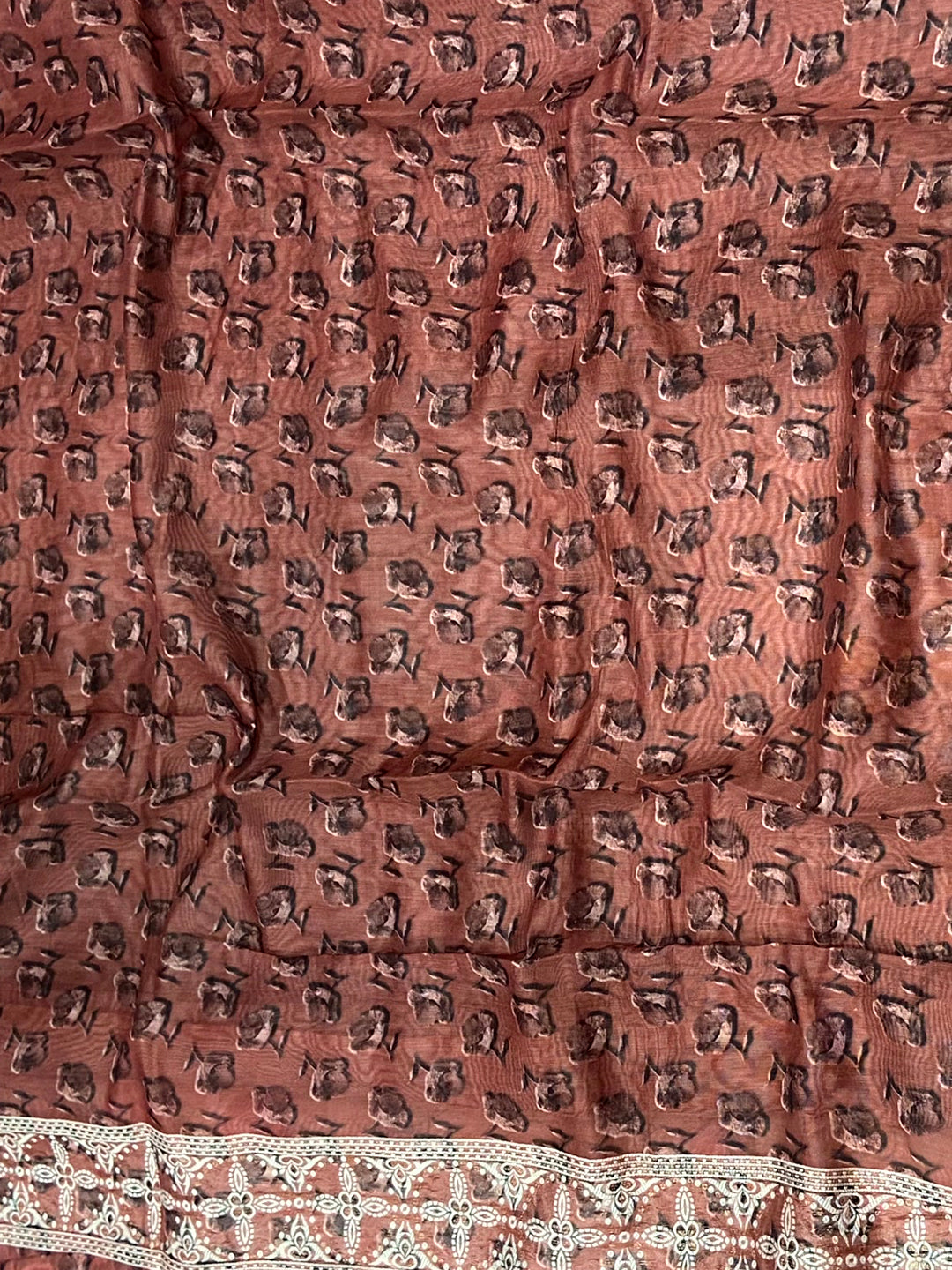 Maroon Lakhnavi Linen Digital Print Saree by My Store