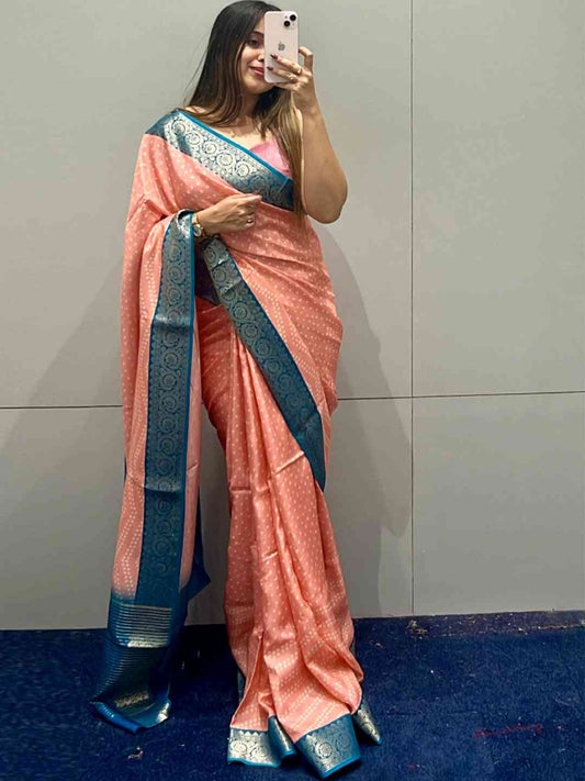 Pure Woven Printed Viscose Saree With Bandhej Motifs by My Store