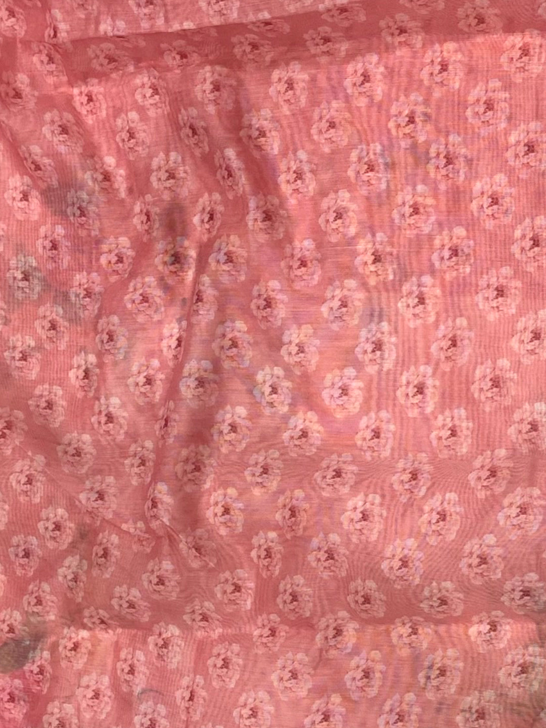 Light Pink Lakhnavi Linen Digital Print Saree by My Store