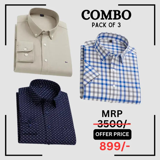 StichButton 100% Anti Wrinkle Imported Cotton Latest Formal Shirts (Combo Pack of 3) The Largest Online Store