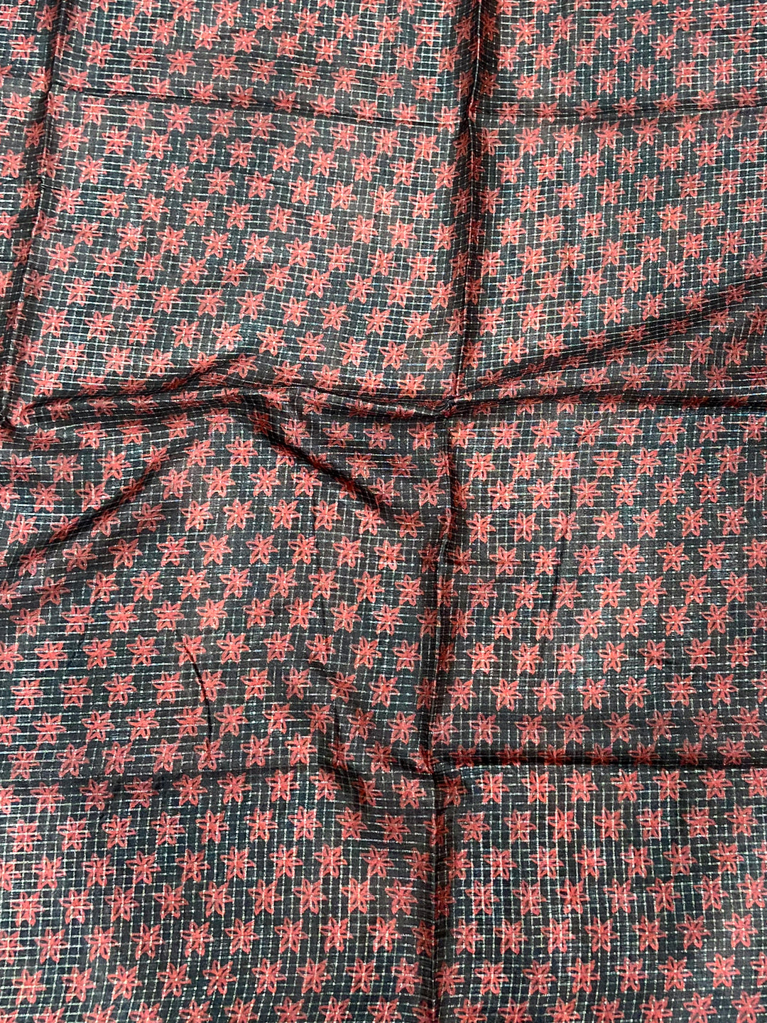 Blush Pink Tussar Chex Japanese Print Saree