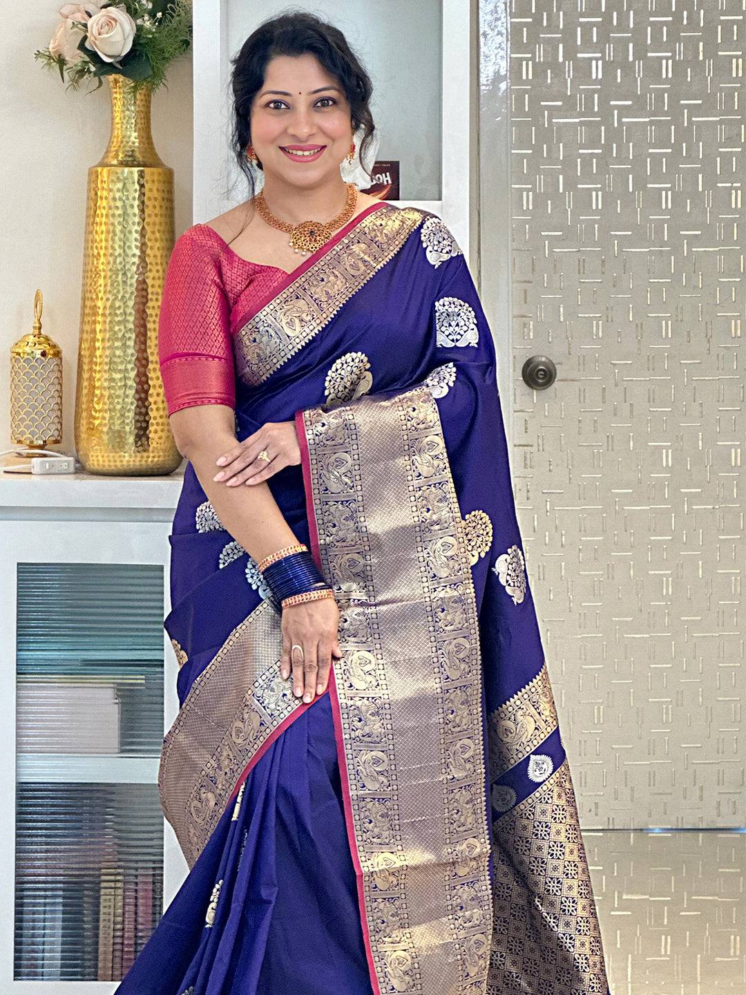 Purple Banarasi Silk Kanchi Zari Weaving Saree by My Store