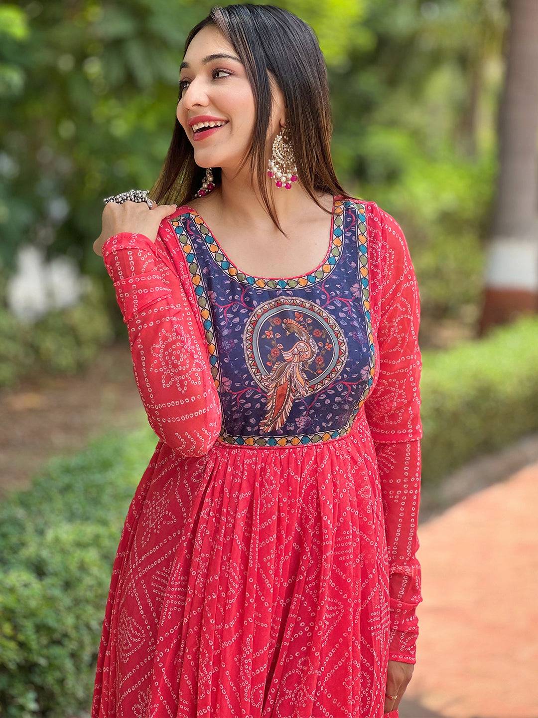 Cherry Red Bandhej Print Dress by My Store
