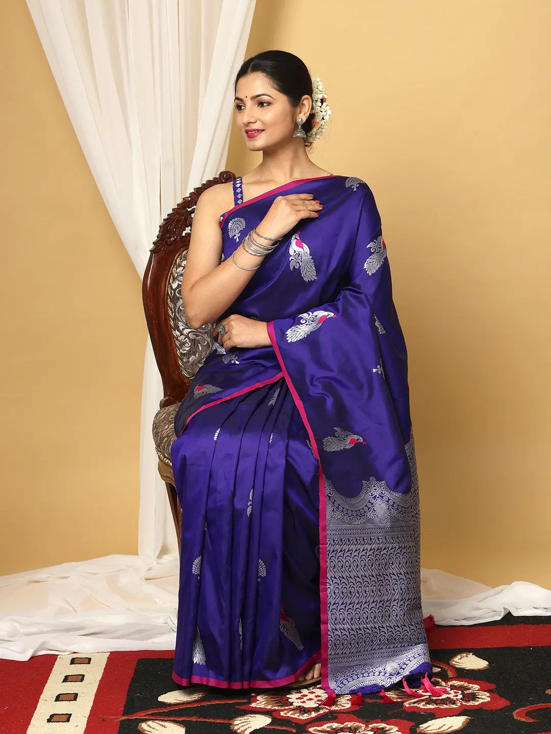 Banarasi Katan Silk Purple Colour Kanchi Zari Weaving Saree