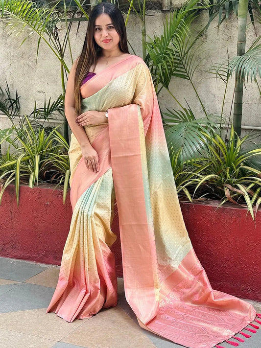 Soft Silk Banarasi Ombre Print Party Wear Saree by My Store
