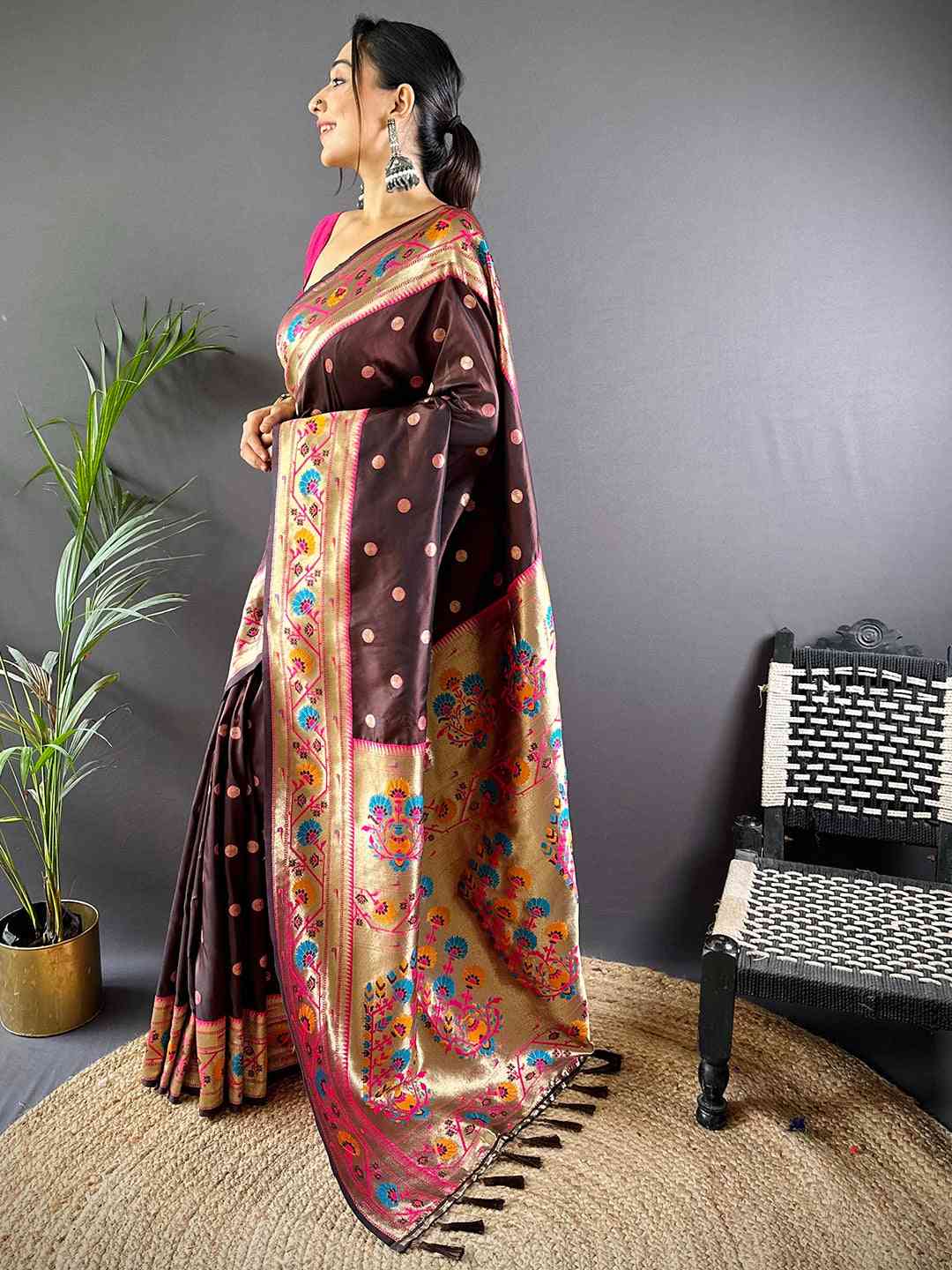 Brown Colour Yevla Paithani Soft Silk Saree by My Store