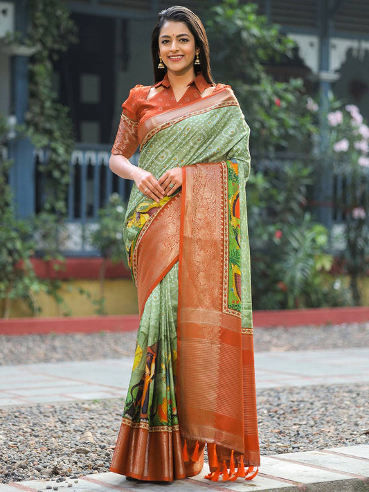 Pista Pure Viscose Dola Silk Saree with Exquisite Bhandhej Print - Luxe by My Store
