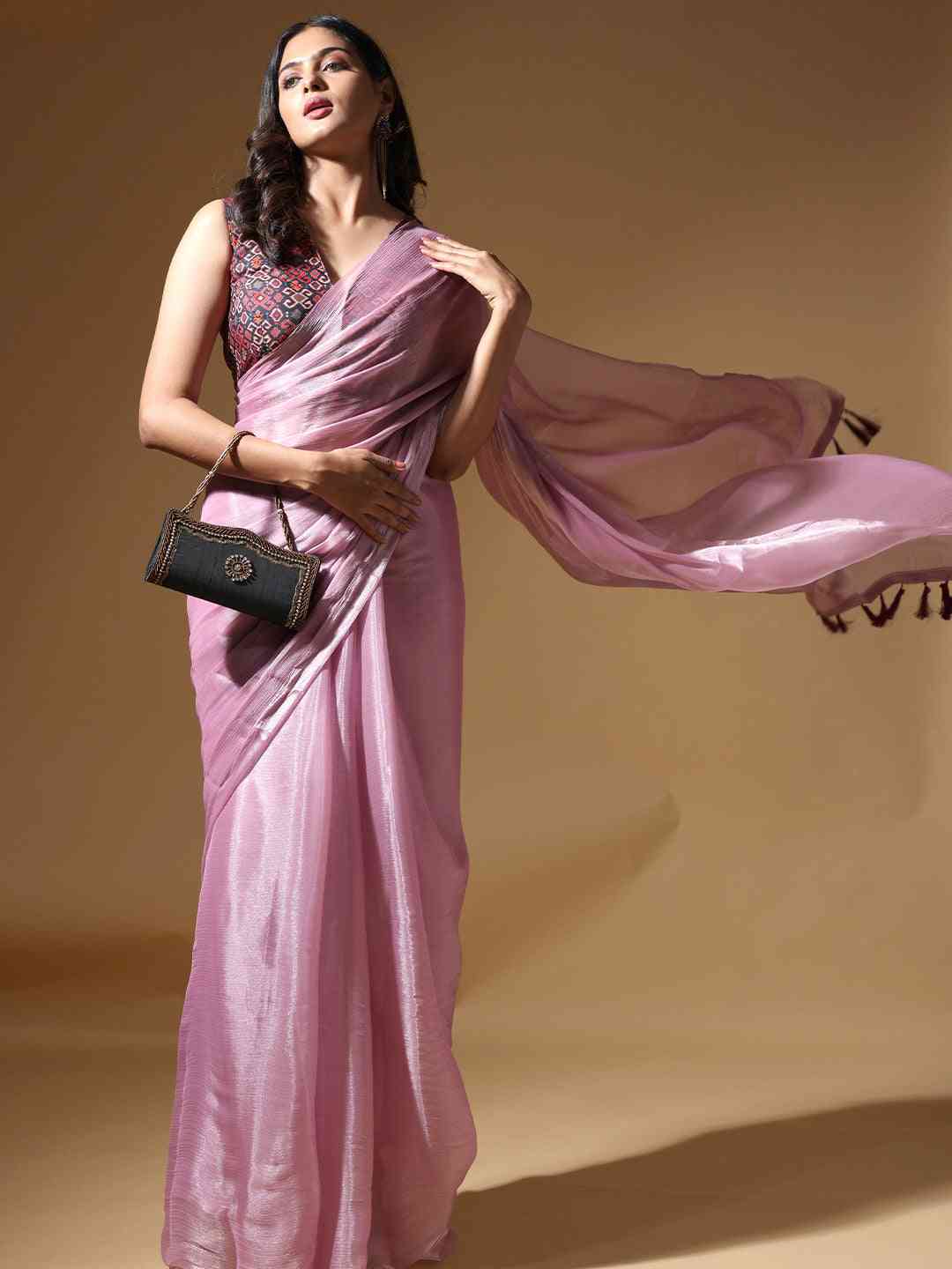 Lavender Colour Chiffon Dual Tone Party Wear Design Saree by My Store