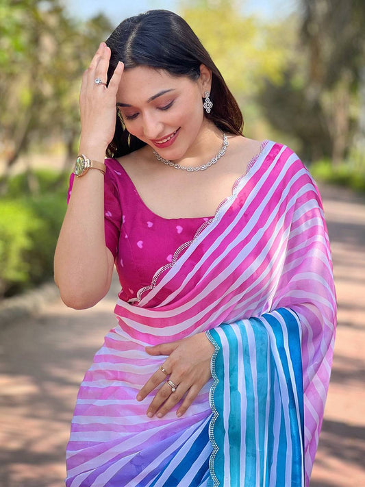 Stylish Stripted Leheriya Saree by My Store