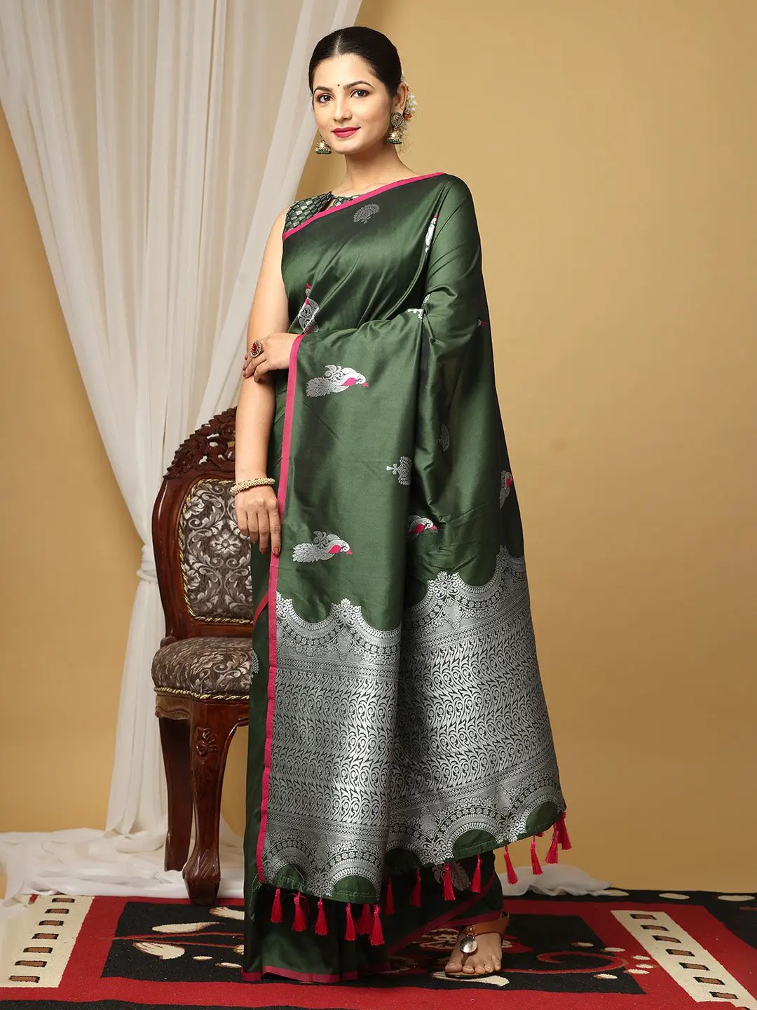 Banarasi Katan Silk Green Colour Kanchi Zari Weaving Saree