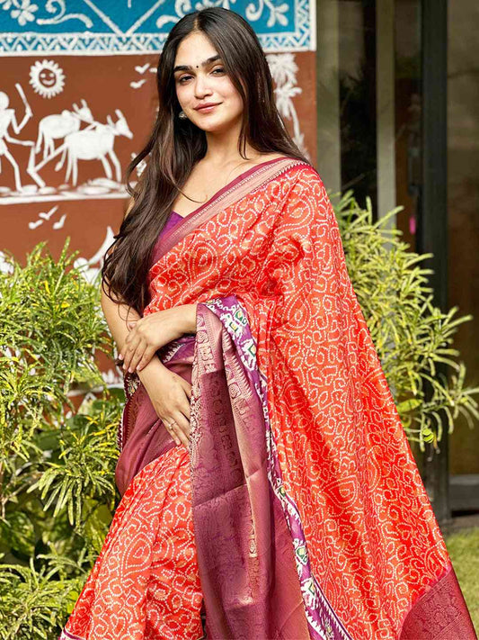 Soft Silk Bandhej Digital Printed Saree by My Store
