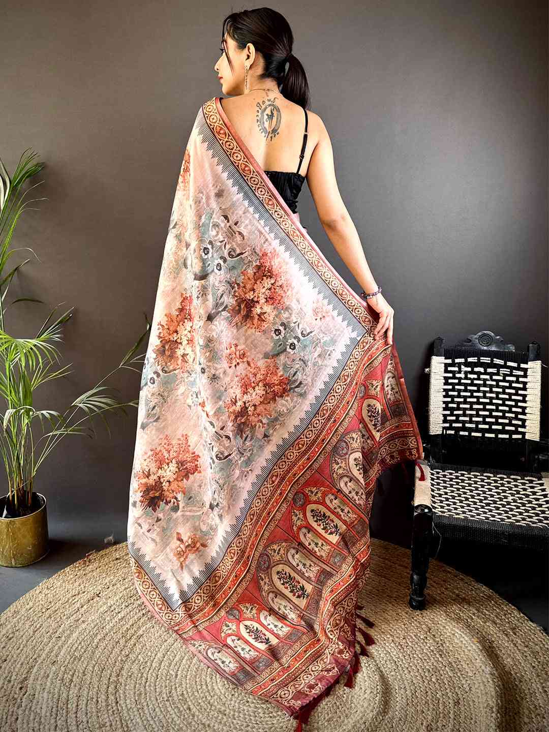 Blue Tussar Blossom Saree by My Store