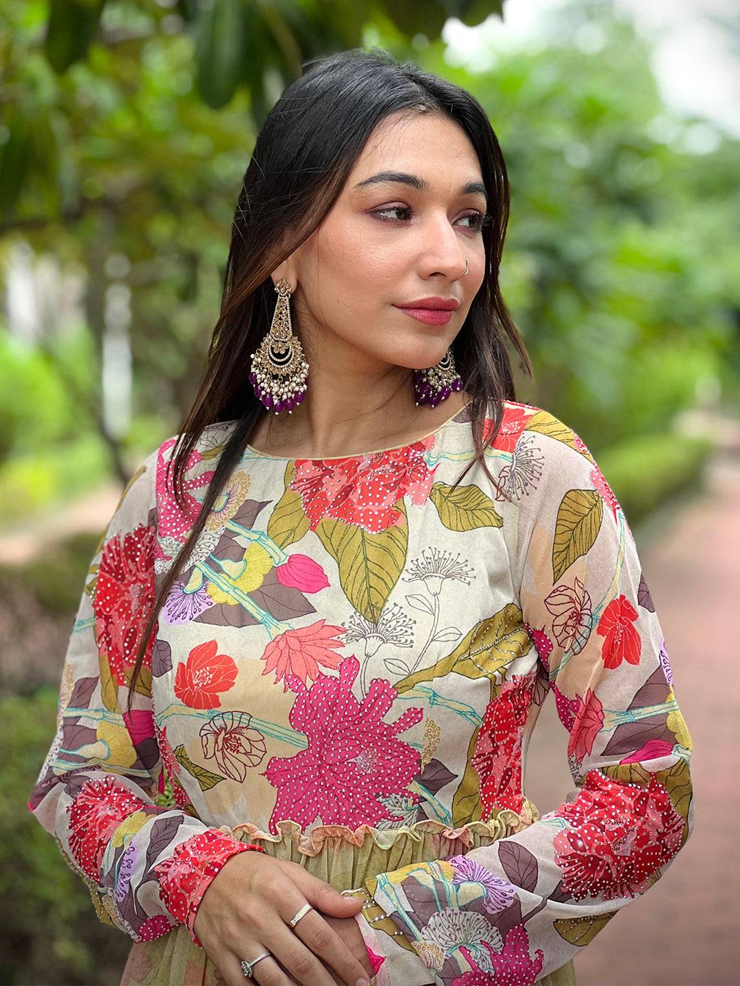 Oyster Floral Swaroski Dress by My Store