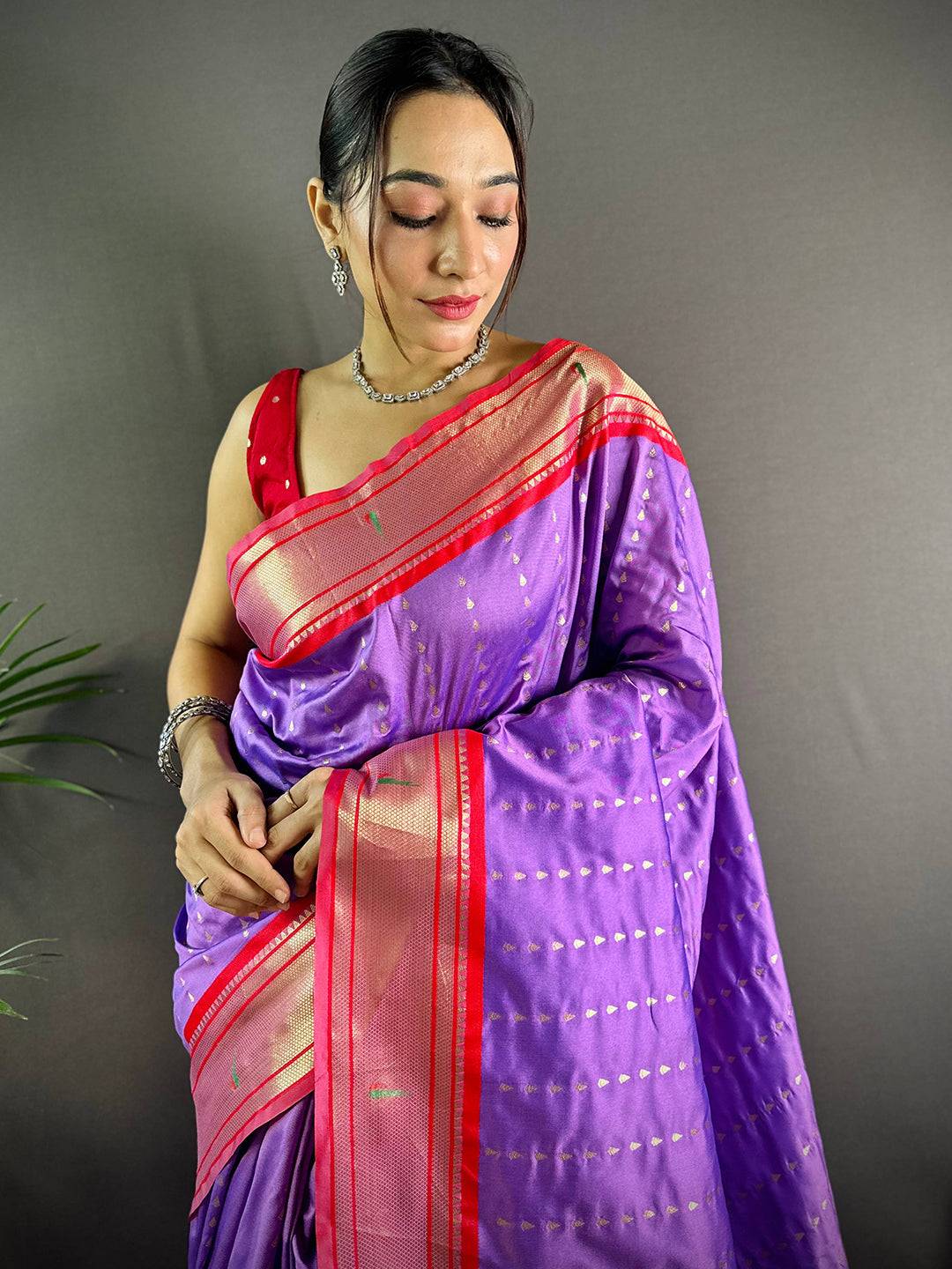Lavender Soft Silk Yeola Paithani Saree by My Store