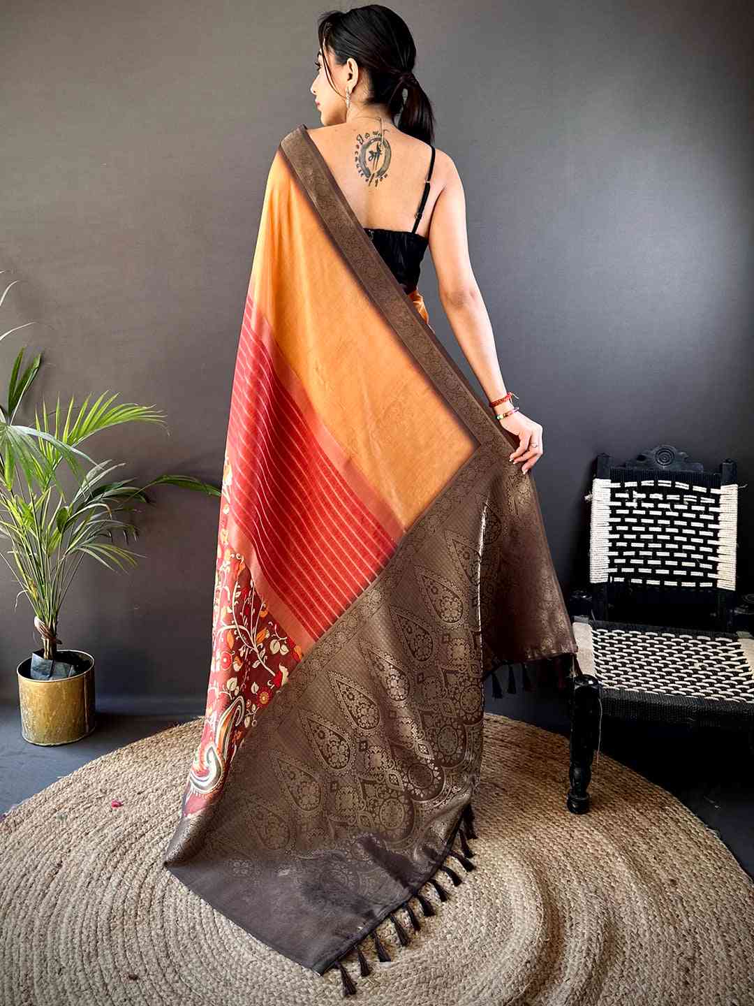 Merigold Kalamkari Ombre Soft Silk Saree by My Store