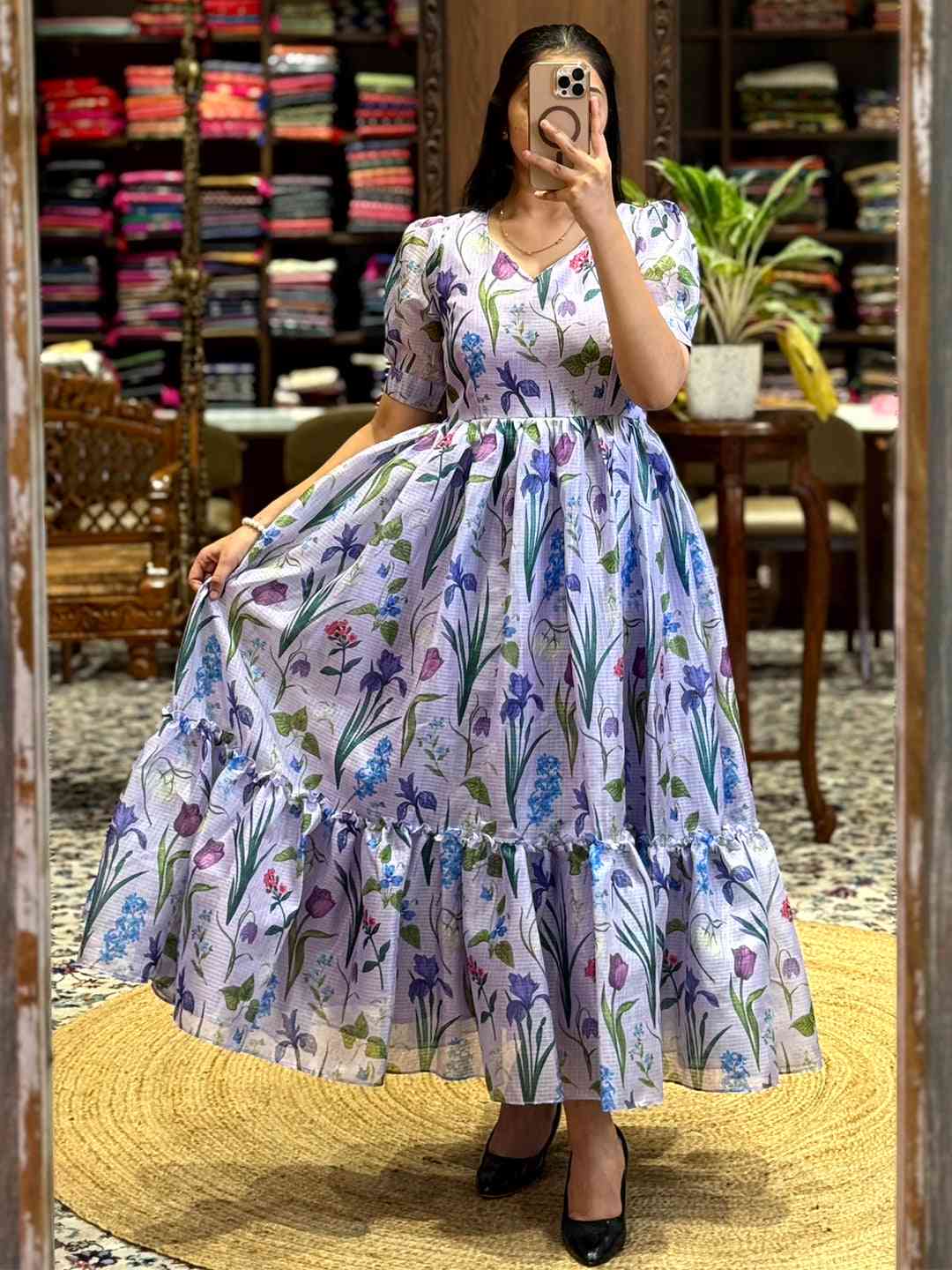 Lavender Floral Print Midi Dress by My Store