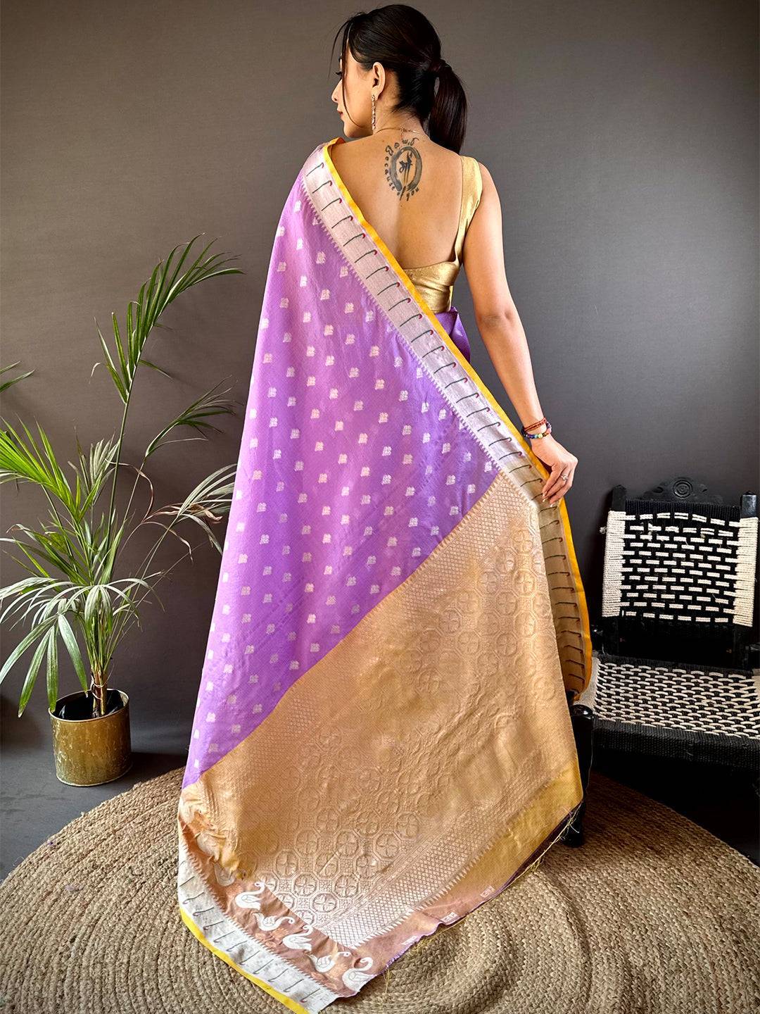 Lavender Kota Kora Meenakari Saree by My Store