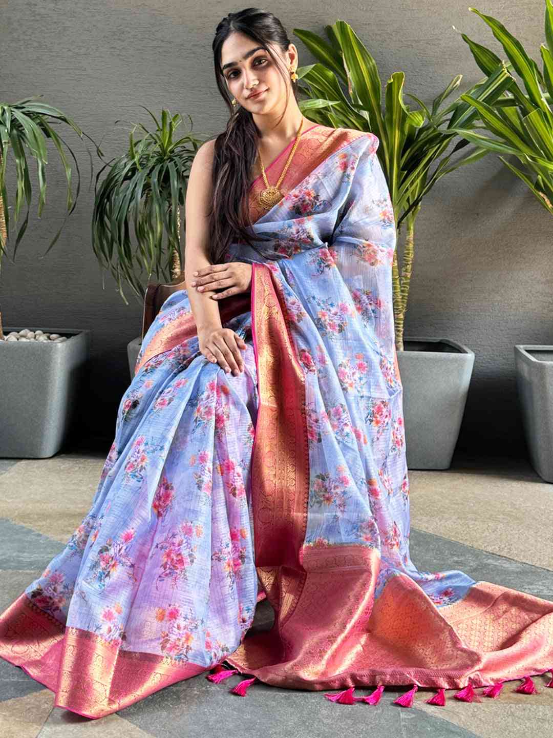 Light Purple Colour Digital Floral Print Kota Silk Saree by My Store