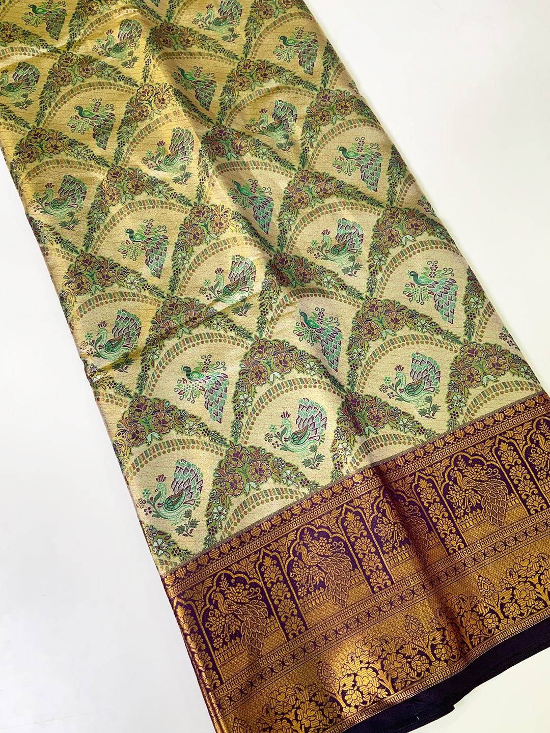 Majestic Purple And Gold Peacock Saree by My Store