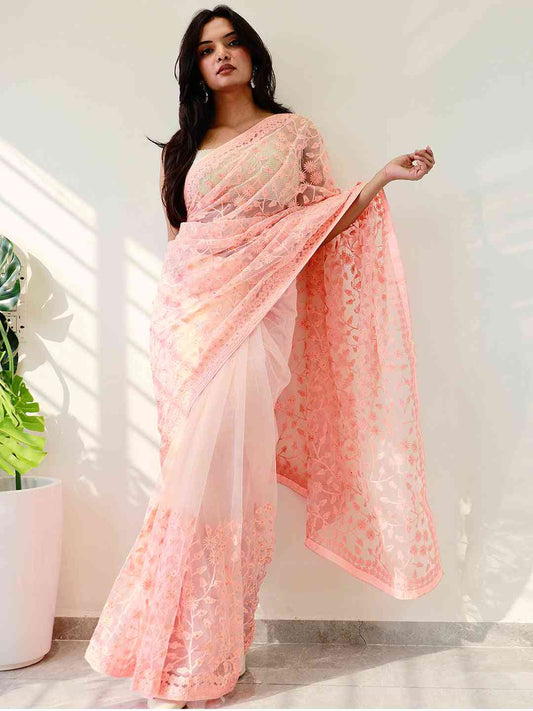 Elegant Saree Adorned with Ethnic Motifs, Intricate Threadwork, and Embellished Borders by My Store