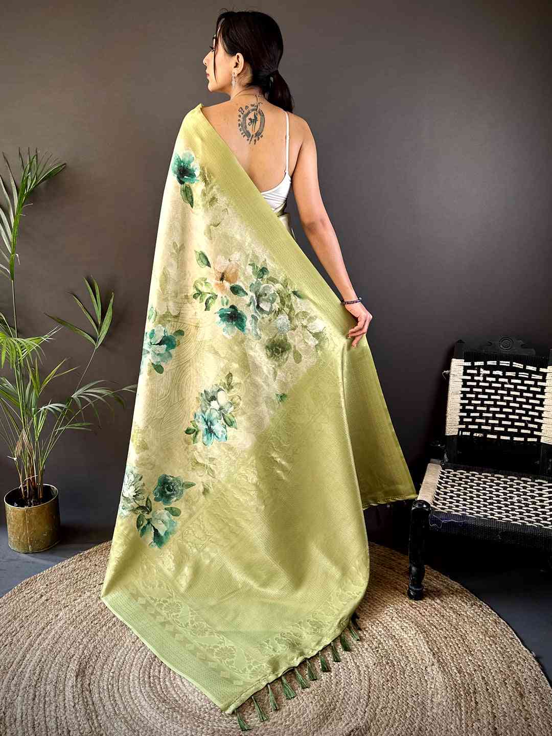 Olive Kanjivaram Digital Silk Saree by My Store