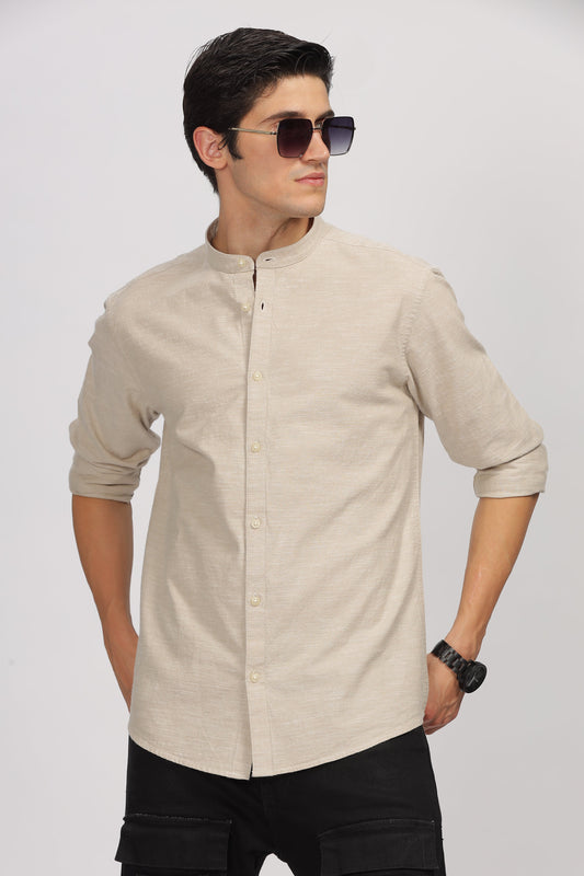 Uri Beige Mandarin Collar Shirt