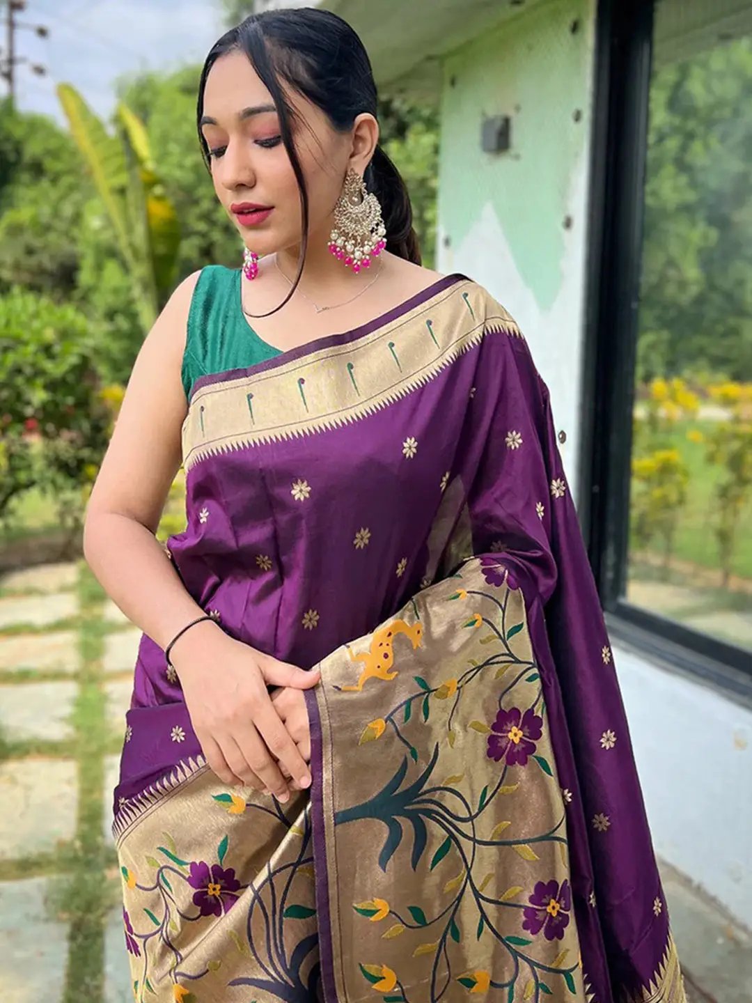 Purple Colour Paithani Big Border Woven Saree by My Store