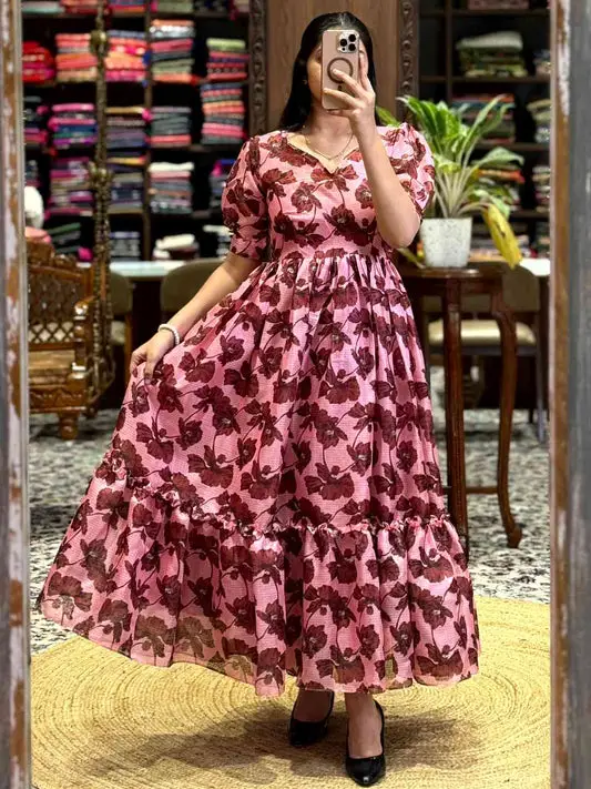 Baby Pink Floral Print Midi Dress