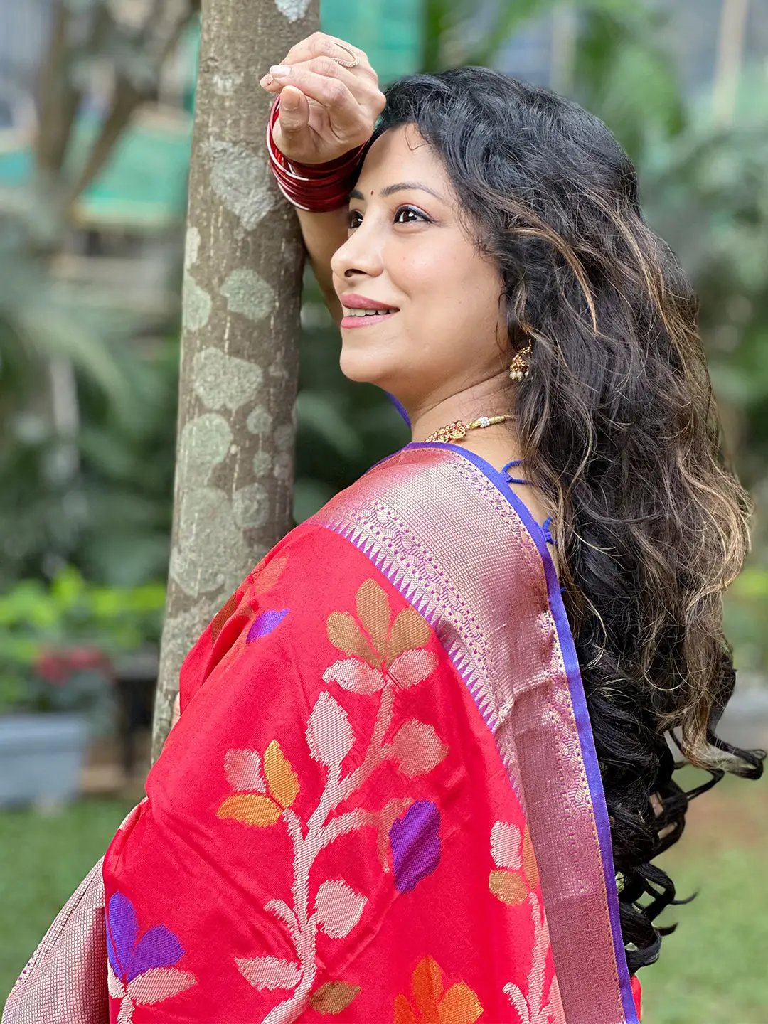 Banarasi Red Minakari Ikkat Print Saree by My Store