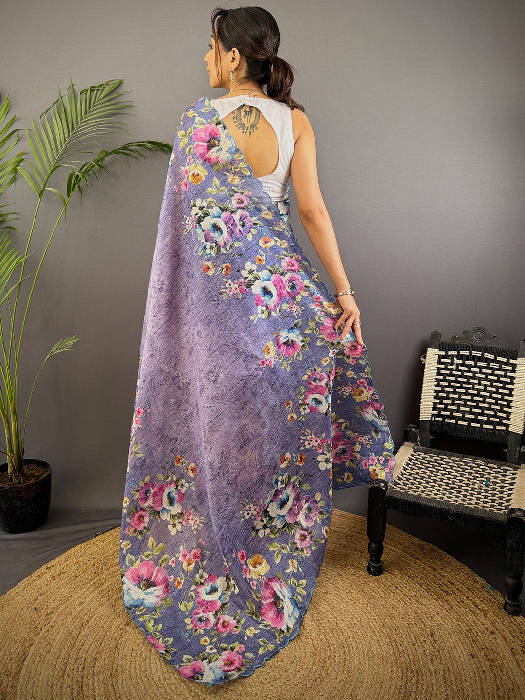Lavender Floral Cut Work Kota Saree by My Store