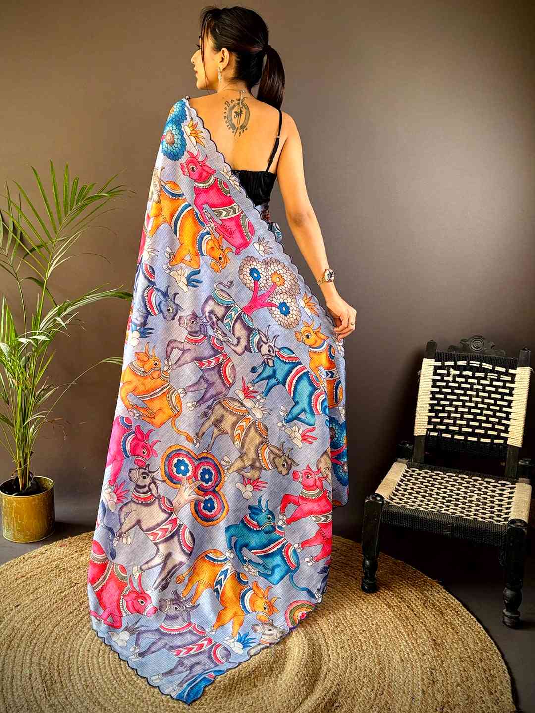 Lavender Kota Doriya Kalamkari Saree by My Store