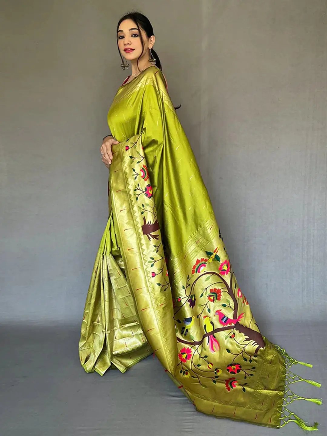 Light Green Paithani Big Border Zari Woven Saree by My Store