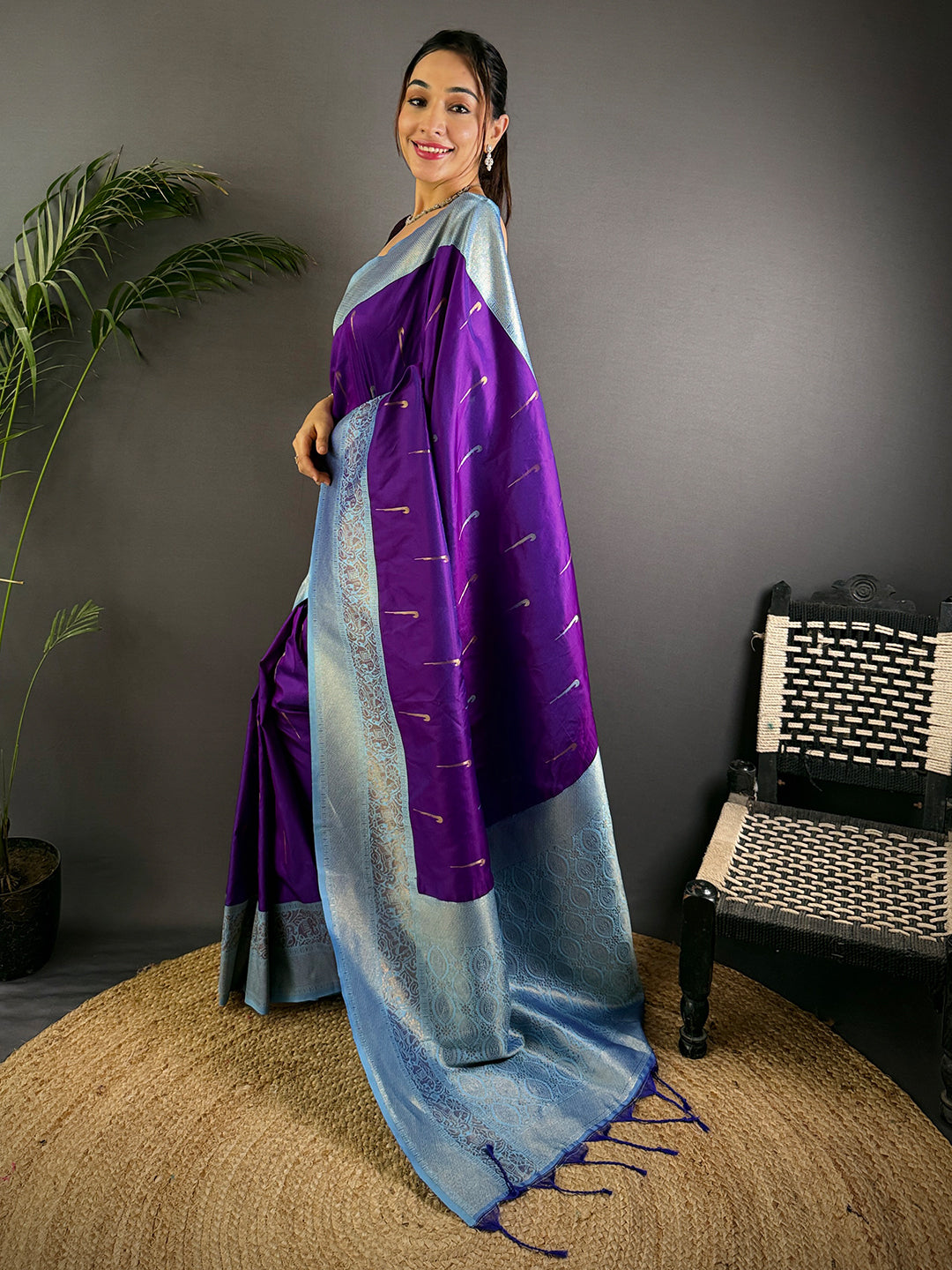 Purple Gold Zari Soft Silk Paithani Saree by My Store