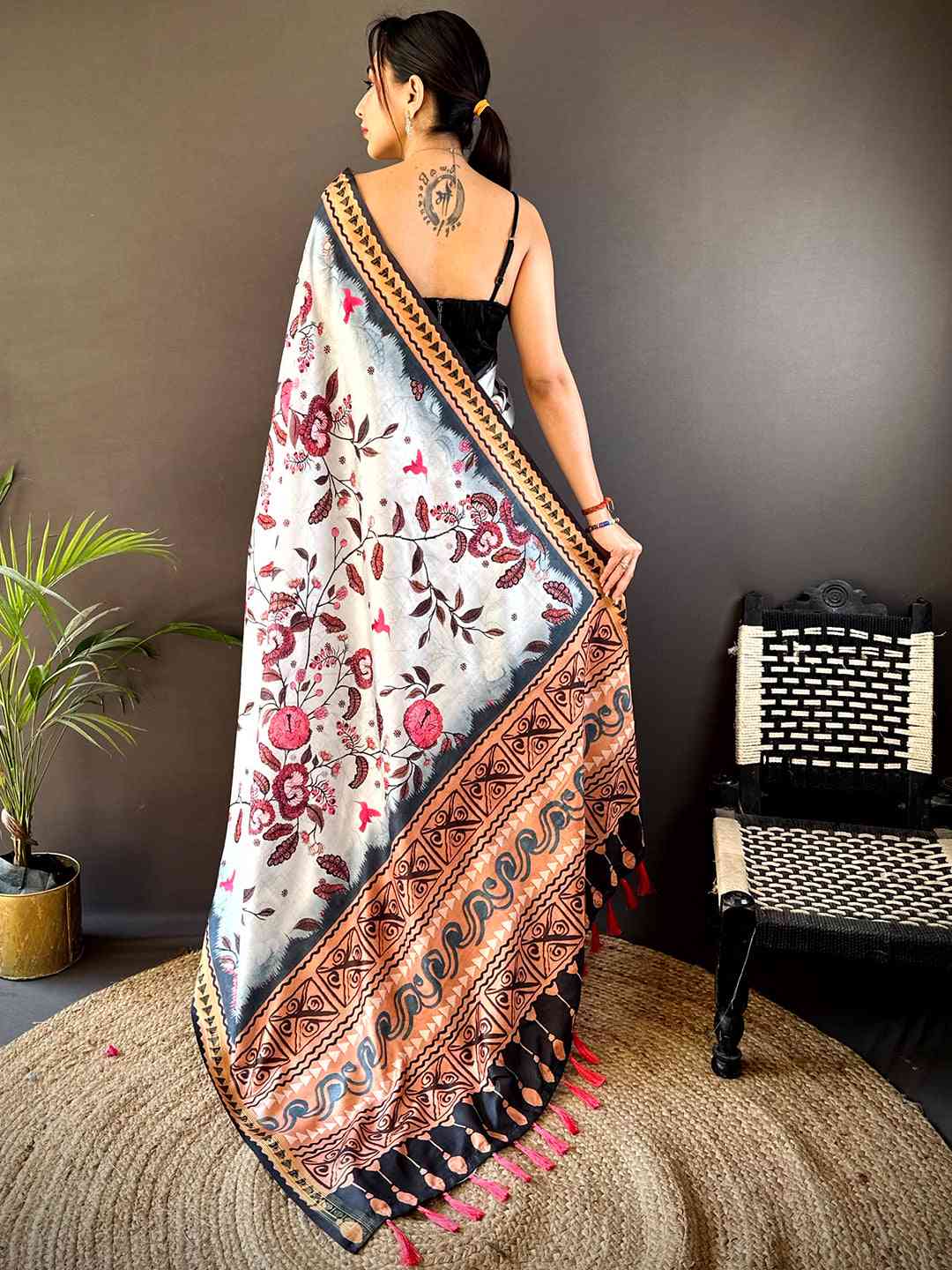 Ice Blue Soft Silk Floral Saree by My Store