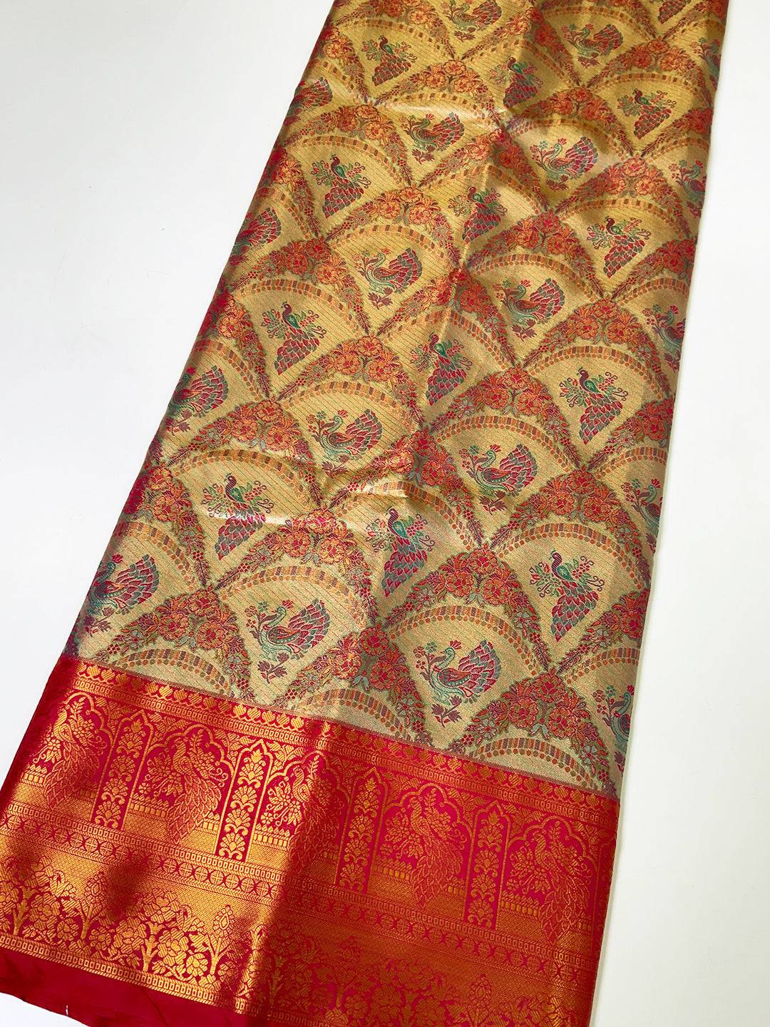 Majestic Red And Gold Peacock Saree by My Store