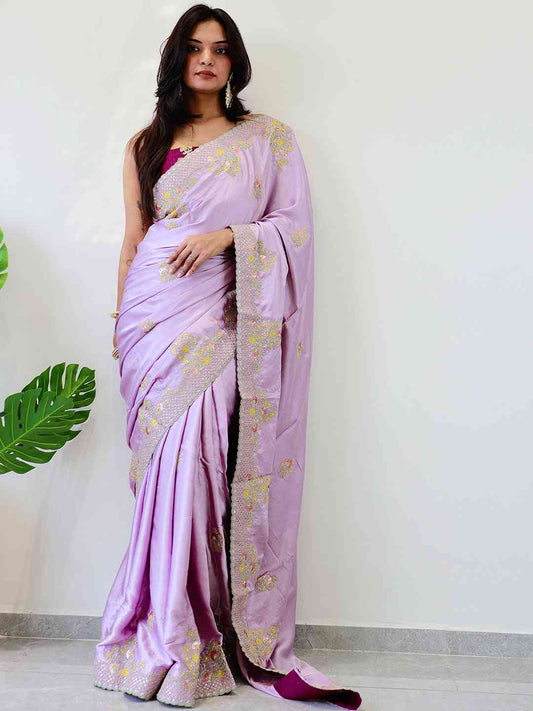 Silk Embroidered Saree With Multy Zari And Thred Work Border by My Store