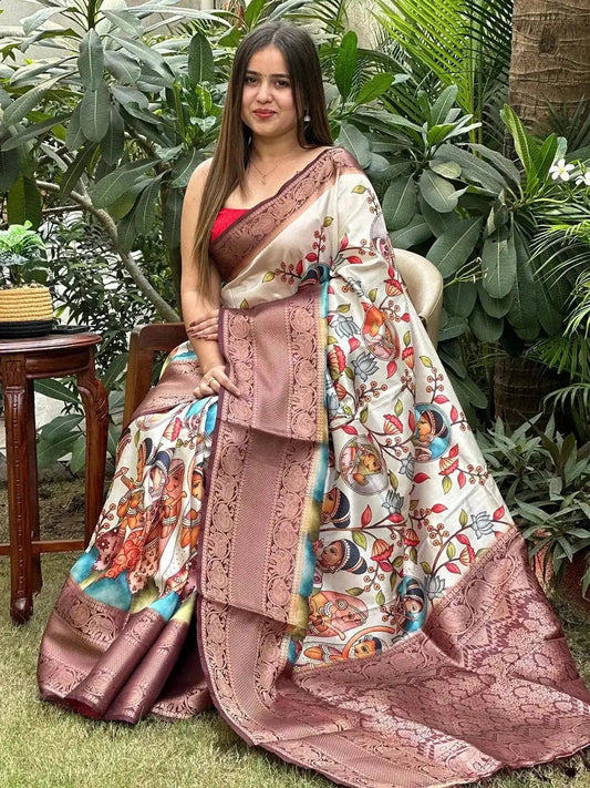 Soft Silk Kalamkari Digital Print Saree by My Store