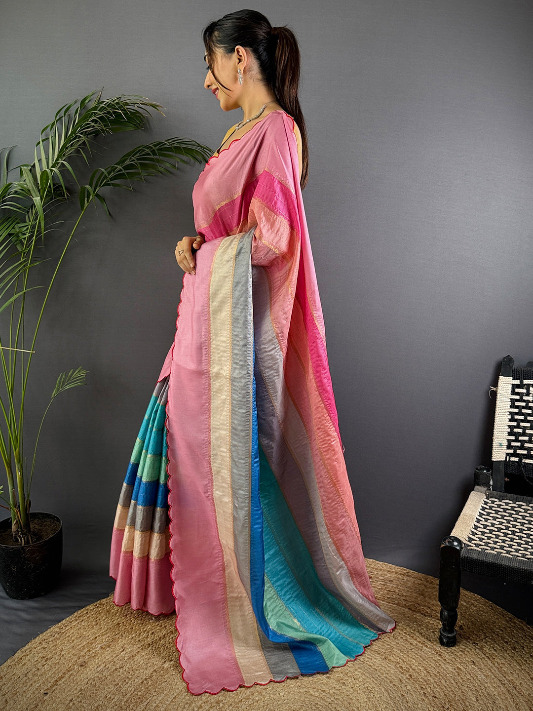 Soft Tussar Barbie Rainbow Saree