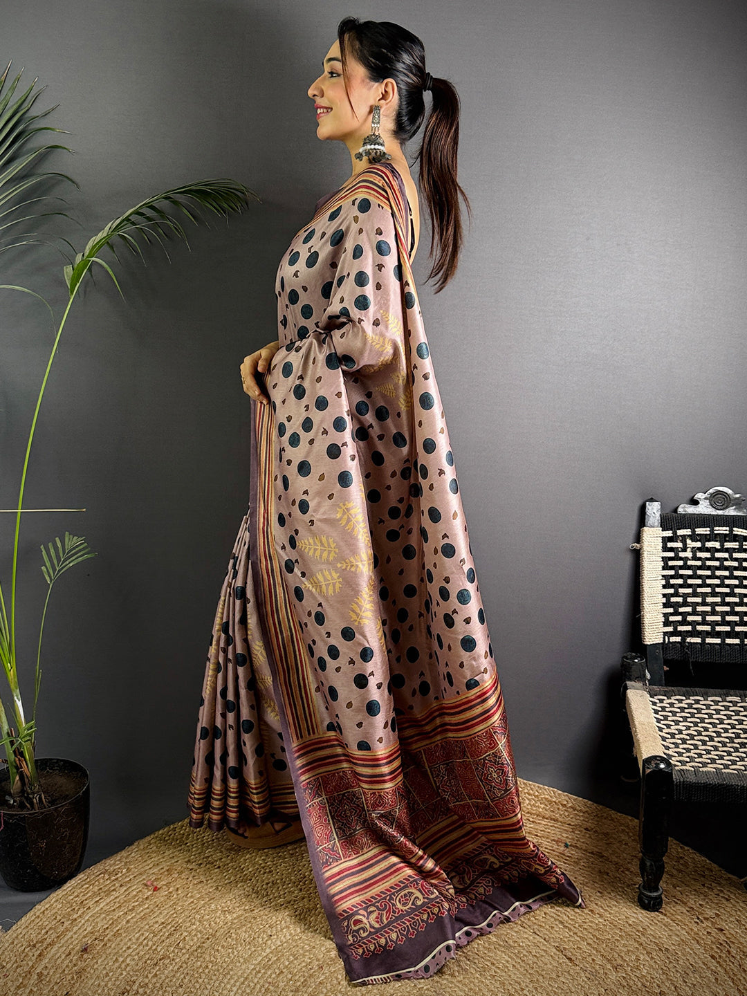 Mauve Soft Dola Silk Printed Saree by My Store