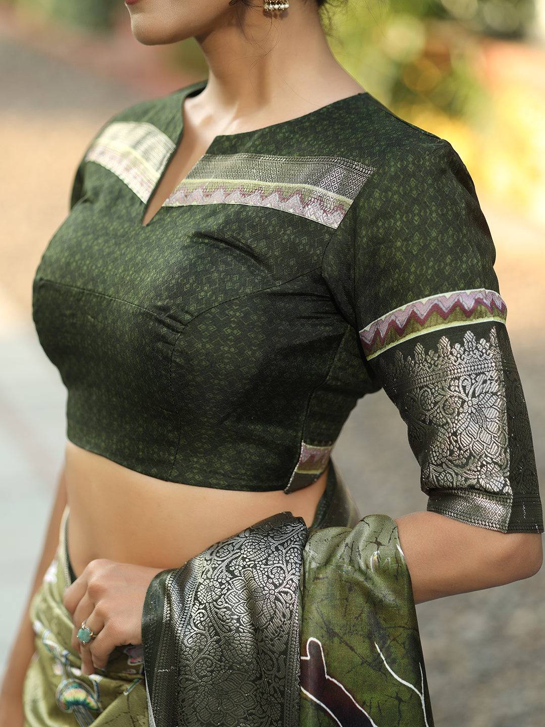 Green Colour Batik Pen kalamkari Saree With Zari Weaving Pallu - Luxe by My Store