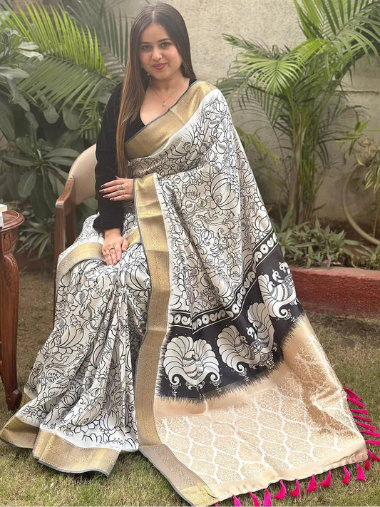 Stunning Kalamkari and Block Print Work Saree by My Store