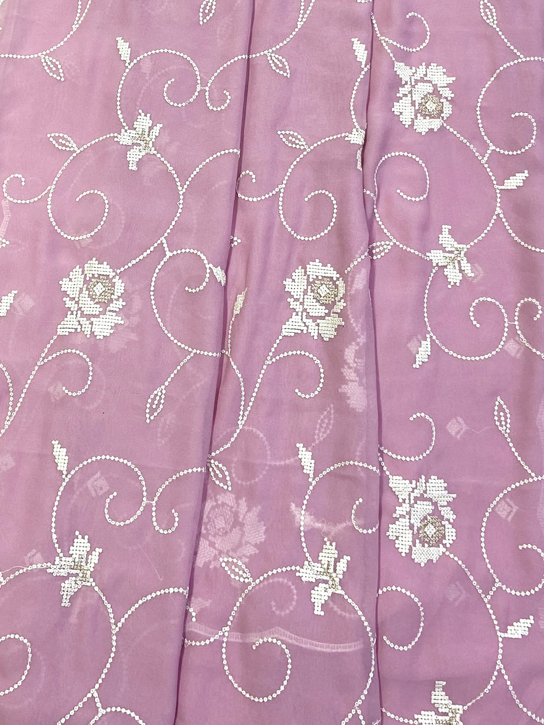 Lavender Georgette Sequin Embroidery Saree by My Store