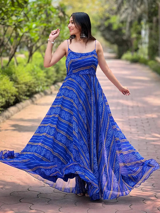Royal Blue Bandhej Printed Dress by My Store