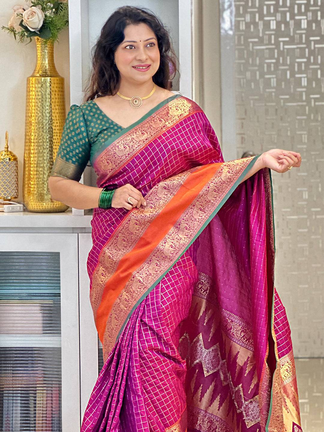 Wine Banarasi Silk Kanchi Zari Work Saree