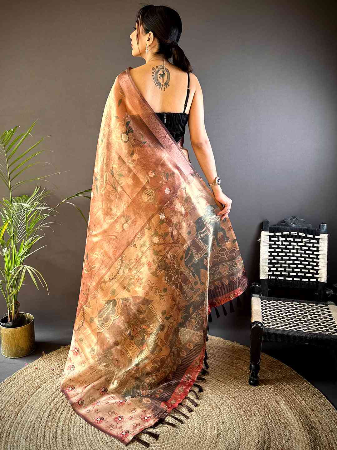 Maroon Floral Satin Bentex Border Saree by My Store