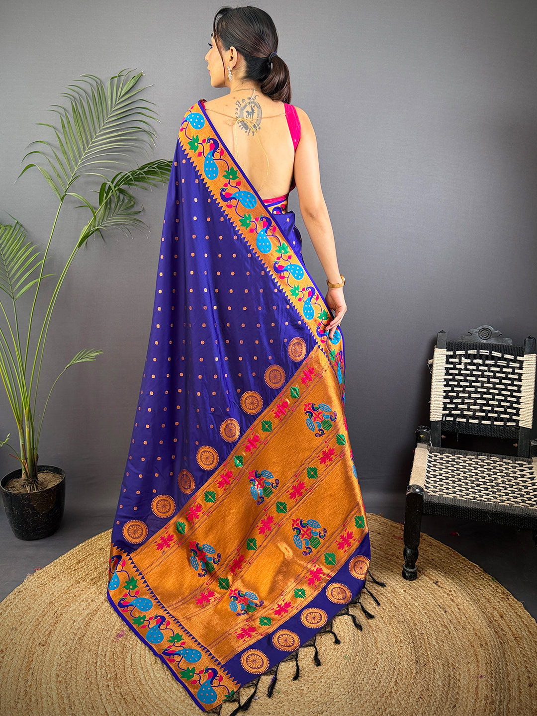 Navy Yeola Paithani Soft Silk Saree by My Store