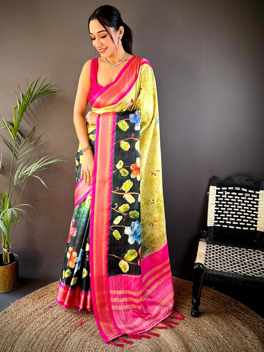 Lime Soft Gadwal Uppada Silk Saree by My Store