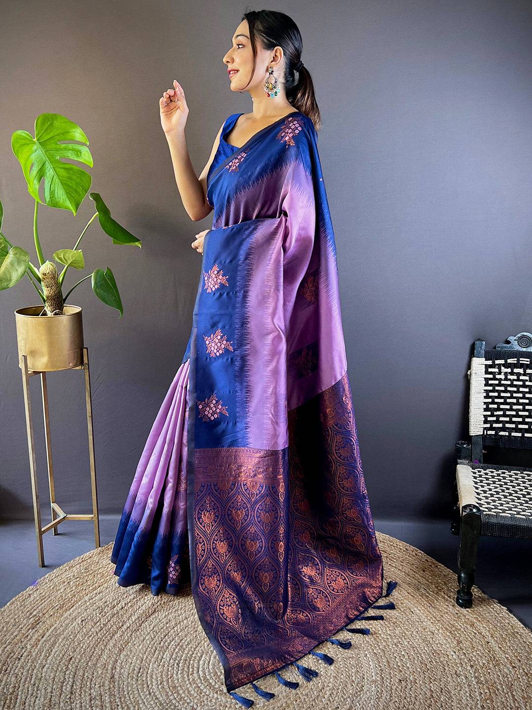 Violet Sami Banarasi Tussar Silk Saree
