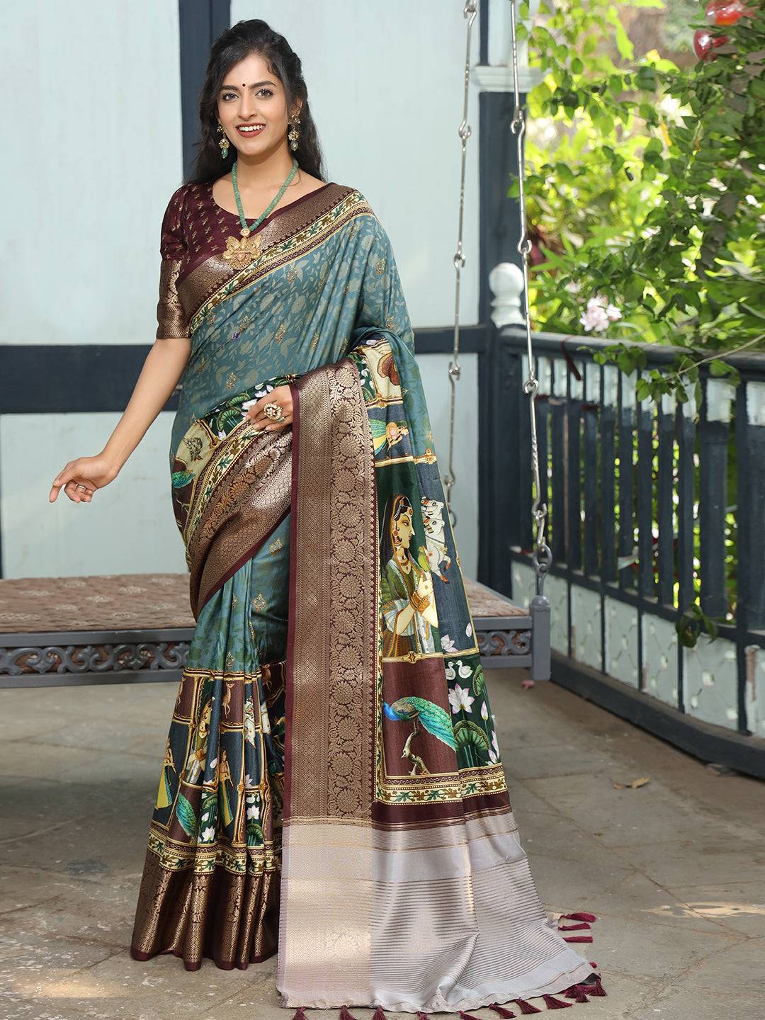 Pure Viscose Dola Silk Saree With Zari Weaving Pallu In Teal Colour - Luxe by My Store
