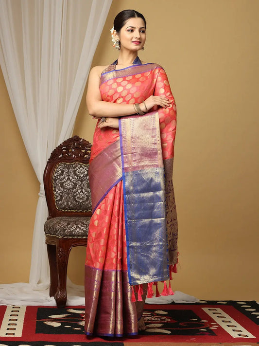 Banarasi Kanchi Pattu Polka Dots Festive Wear Saree